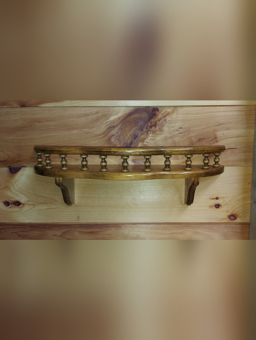 Handcrafted Solid Wood Wall Shelf by Bob Anderson - Vintage Spindle Rail Plate